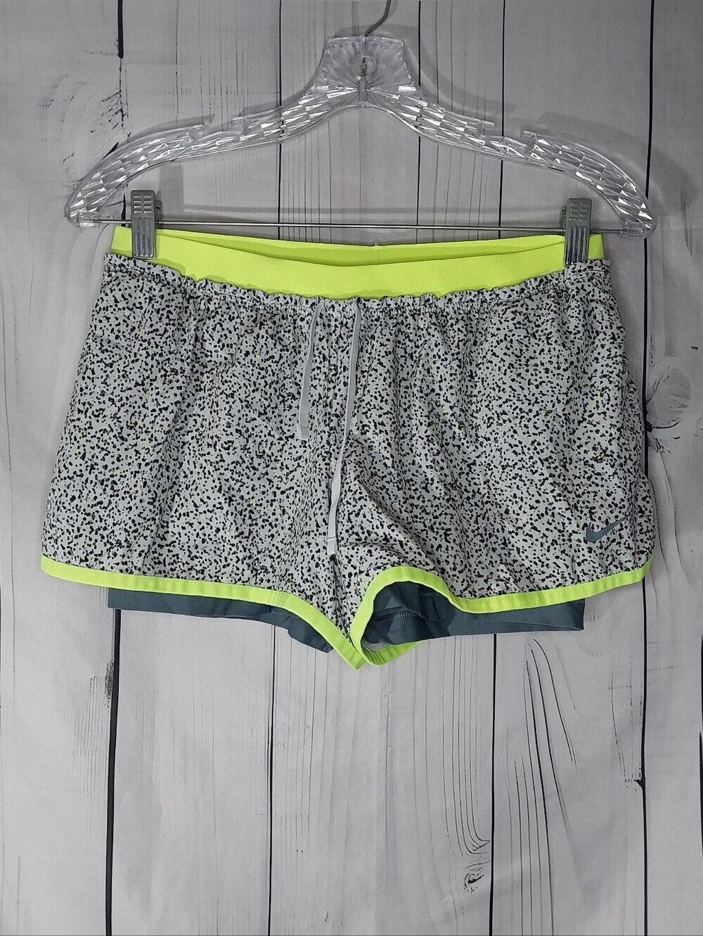 Nike Dri-FIT Flex 2 in 1 Speckled Running Athletic Workout Shorts with Neon Trim